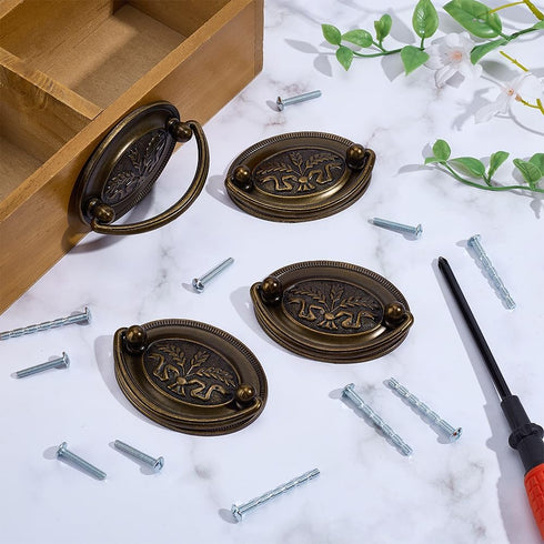 4 Pack 3.3inch PH PandaHall Antique Drawer Pulls Handles Oval Bail Drawer Pulls Vintage Cabinet Handle Bronze Wheat