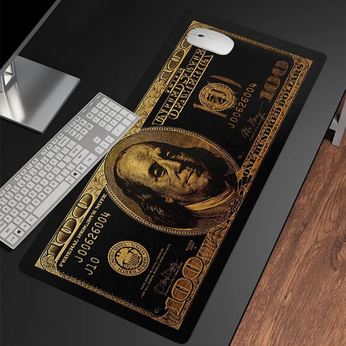 Black Money Rectangle Mouse Pad, Non-Slip Rubber Base, Cool Funny US Dollar Full Desk Pad for Laptop Computer Office
