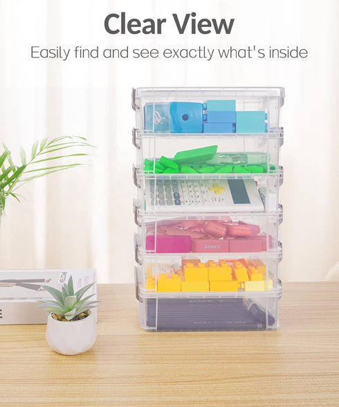 Sooez 6 Pack Extra Large Pencil Box, Clear Plastic Crayon Case for Craft, Art, School Supplies, Pink