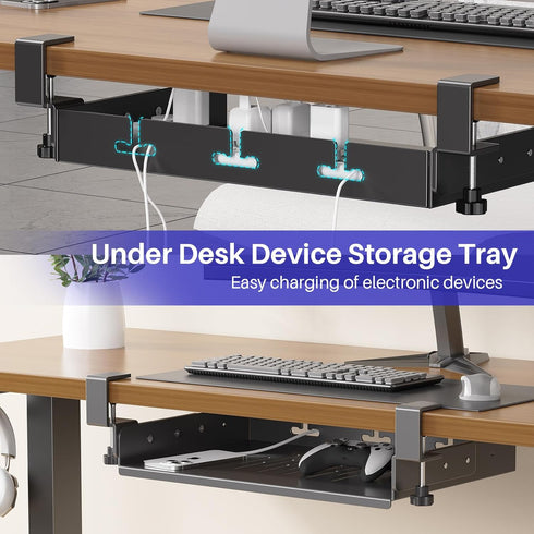 No Drill Under Desk Laptop Mount, Metal Under Desk Storage Shelf with Cable Management, Laptop Storage Tray