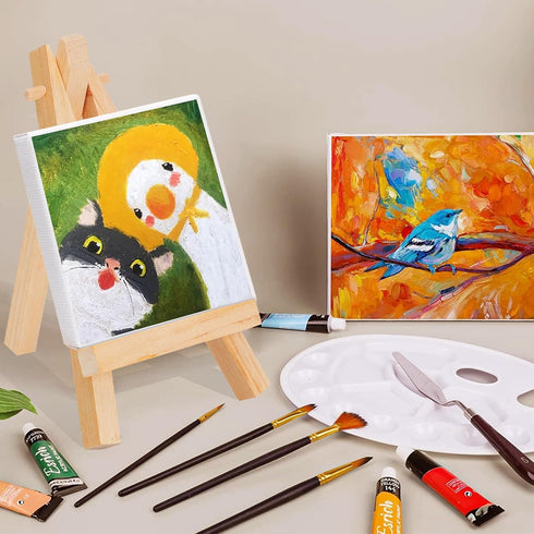 WOWOSS 24 Pack 5" Mini Wood Display Easel, Natural Wooden Tripod Holder for Small Canvases, Business Cards, Photos
