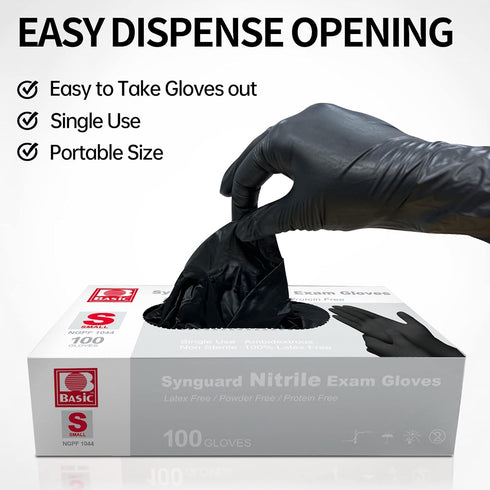 Basic Medical Black Nitrile Exam Gloves, Latex-Free & Powder-Free, 5 mil Gloves, NGPF-1045 (Pack of 100), Medium