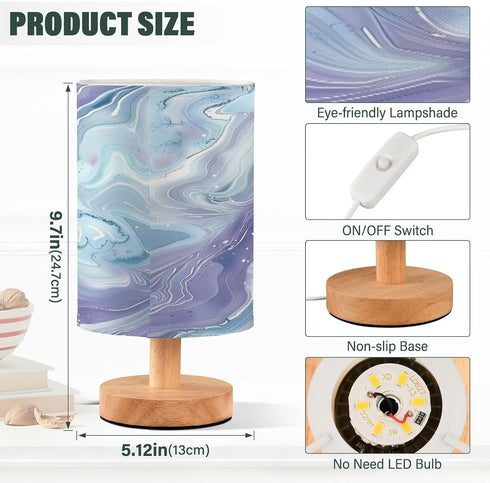 ALAZA Blue Purple Ripples Table Lamp for Bedroom USB Port Bedside Lamp Small Nightstand Desk Lamp for Girls Boys Kids
