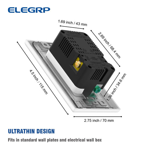 ELEGRP USB Wall Outlet Receptacle, 15 Amp Duplex Tamper Resistant, Dual 4.0 A USB Ports, Glossy White
