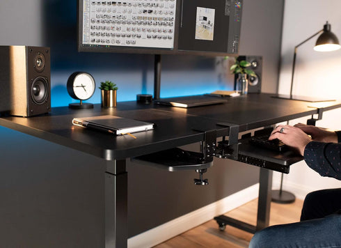 VIVO 360 2 inch MOUNT-MS01B Clamp-on Wooden Mouse Pad Holder Platform, Adjustable Under Desk Rotating Tray Rest