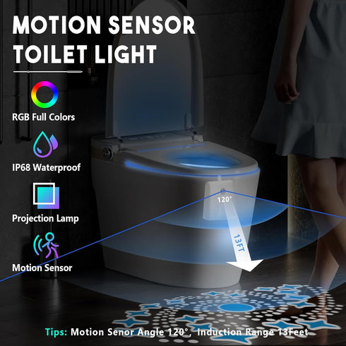LAVAED 2 Pack Toilet Nights Lights 16 Color Changing,Motion Sensor Activated LED Projection Nightlight USB Rechargeable Toilet Bowl Light Wateproof Cool Gadgets for Bathroom Decor by LAVAED