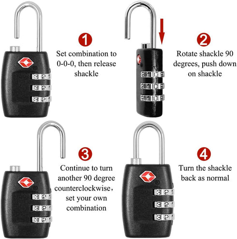 DanziX TSA Approved Lock - 3-Dial Combination Travel Luggage Lock with 4 Colors Stainless Steel Safety Tether