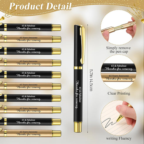 Feifeiya 50 Set 65th Birthday Party Favor for Guest Anniversary Party Favor with Black and Gold Ballpoint Pens