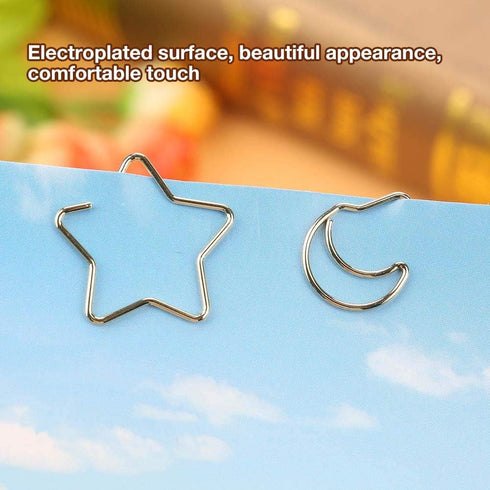 Golden Paper Clips, 10Pcs Funny Bookmark Marking Clips with Storage Case, Plastic Coated Electroplating Star Moon for