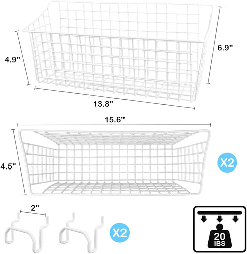 G.CORE 2 Pack Large Pegboard Baskets, Metal Shelves Hooks for 1/8" 1/4" Peg Boards