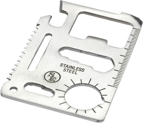 SE 11-Function Stainless Steel Pocket Tool - Compact Multi-Tool with Leatherette Case for Camping, Hiking - MT908-1