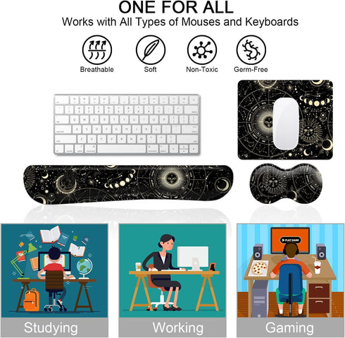 Keyboard Wrist Rest Support + Mouse Pad + Mouse Wrist Rest + Coaster, 4 PCS Ergonomic Memory Foam Set for Office & Home