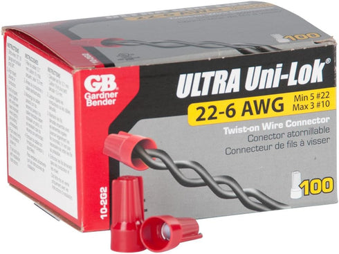 Gardner Bender 10-2G2 Uni-Lok Twist-On Wire Connectors, 22-10 AWG, Electrical Wire Nut, 100 pk, Red