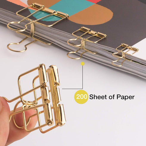 Gold Wire Binder Clips, 18 Pcs, 20 Pcs Cute Paper Clips Set, Assorted Sizes, Office Clamp Clips
