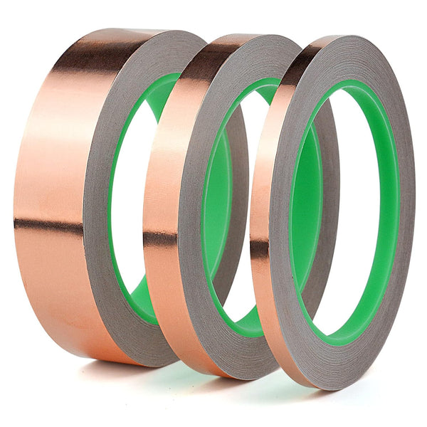 BOMEI PACK Copper Foil Tape 3 Pack (1inch, 1/2inch, 1/4inch x 66ft) with Conductive Adhesive for Electrical Repairs