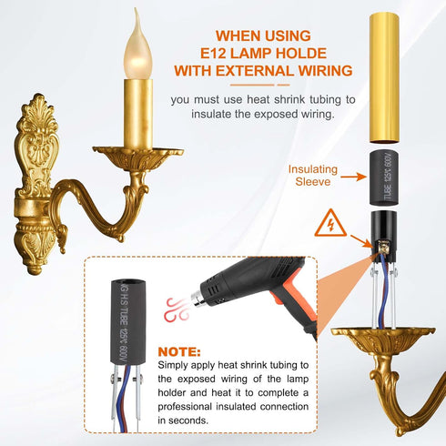 3 1.75" 3 E12 Bulb PATIKIL Pcs Tall Candle Covers Sleeves, Pcs Metal Chandelier Socket Sleeves with Insulation Heat