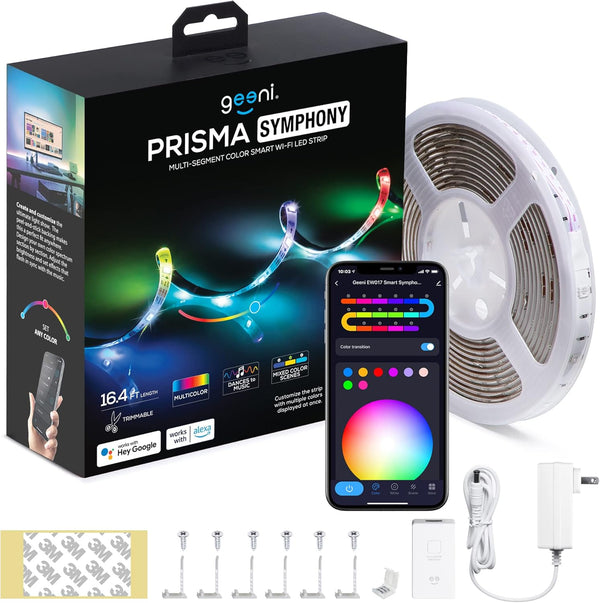 Geeni Prisma Symphony Smart LED Strip Lights, RGBIC Neon Color Changing WiFi