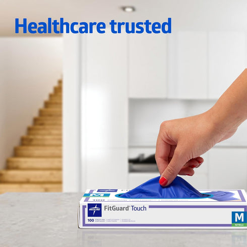 Medline FitGuard Touch Nitrile Exam Gloves, Disposable Powder-Free, Cobalt Blue, X-Large, Box of 100