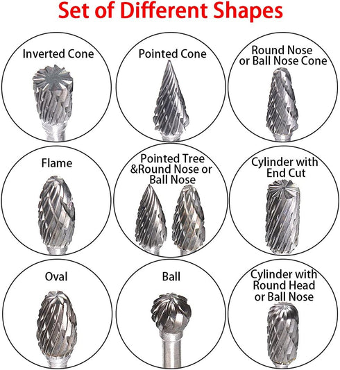 ATOPLEE 1/8" Shank Carbide Burr Bits - 10PCS Tungsten Carbide Rotary Tool for DIY, Metal Grinding