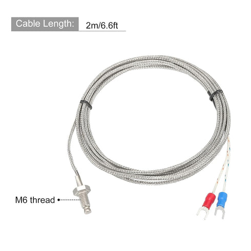 MECCANIXITY 5pcs K Type Thermocouple Temperature Sensor M6 Screw Temperature Probes 6.6ft 0 to 800°C(32 to 1472°F)