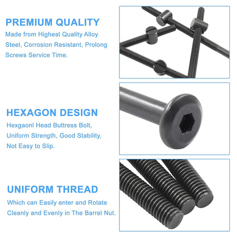 Murtenze 12-Pack M6 100mm 1 X Bunk Bed Bolts Black, Hex Drive Socket Furniture Barrel Screws with Nuts for Furniture
