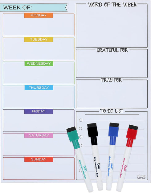 Mr. Pen Magnetic Dry Erase Weekly Calendar for Fridge, 14.7 x 11.8", Weekly Planner Whiteboard, Magnetic Weekly Board.