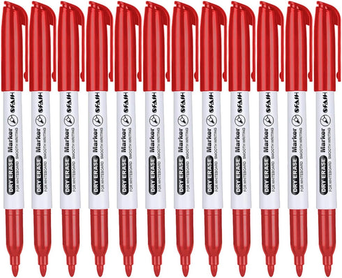 Fine Tip Dry Erase Markers, 12 Pack, Red, Bulk for Kids, Adults, Ideal for Classroom, School, Office