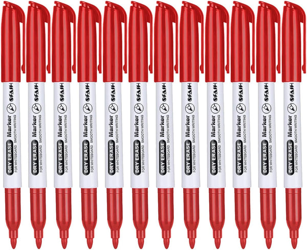 Fine Tip Dry Erase Markers, 12 Pack, Red, Bulk for Kids, Adults, Ideal for Classroom, School, Office