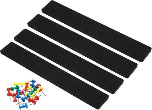 PATIKIL Felt Bulletin Board Bar Strip, 4 Pack Self Adhesive Wall Pin Board with Push Pins for Home Office Decor