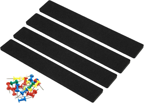 PATIKIL Felt Bulletin Board Bar Strip, 4 Pack Self Adhesive Wall Pin Board with Push Pins for Home Office Decor