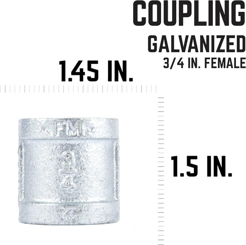 PIPE DÉCOR 3/4 in. Galvanized Malleable Iron Coupling, 8 Pack for DIY Furniture & Plumbing