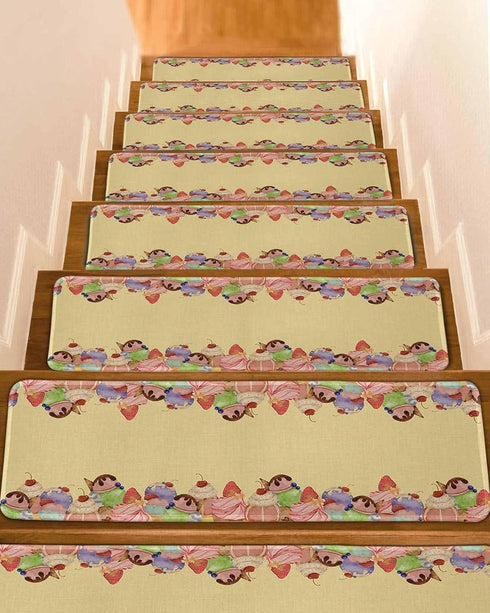 BOHOOSKYLAR Ice Cream Stair Treads Cake Vintage Cotton and Linen Background Indoor Non