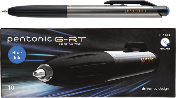 Pentonic GR-T Retractable Gel Pens, 10 Count, Blue Ink, 0.7mm Fine Point for Journaling and Note Taking
