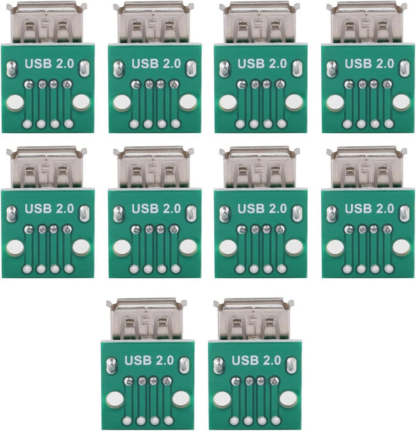 Walfront 10Pcs USB Type A Female Board, 2.54mm Pitch Connector, 4 Pins DIP Socket Board
