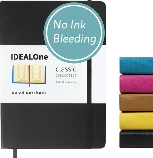 Classic Hardcover Lined Notebook Journal, Work, Home, School, 5.7 x 8 inches, 7mm Wide College Ruled, 160 Pages, Mint