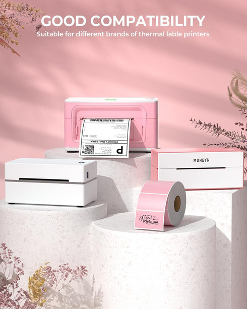 MUNBYN 2.25"x1.25" Thermal Sticker Labels, Pink Self-Adhesive Barcode Label Paper, 1000 Sheets/Roll