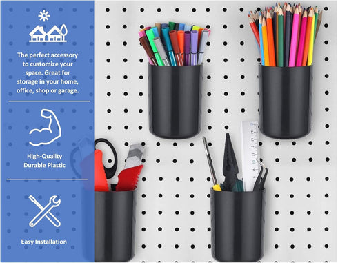 JSP Manufacturing Plastic Pegboard Hanging Cup Hook Organizer, 3 inch for Crafts/Office Supplies, 4 Pack