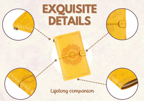 InnoBeta Sunflower Leather Journal Notebook 7x5 Inches, Refillable Sketchbook, Lined Planner, Travel Diary - Yellow -