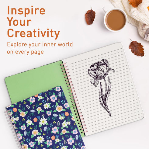 Sweetzer & Orange Cute Spiral Notebooks, College Ruled with Pockets, Hardcover for Women, 80 Double-Sided Pages