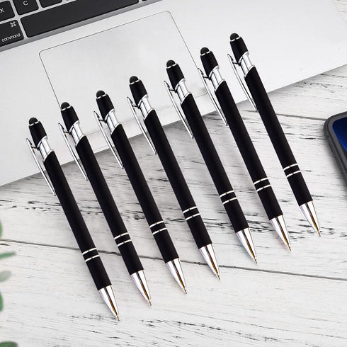 PASISIBICK 12 Pieces Black Ballpoint Pen with Stylus Tip, 2 in 1 Premium Metal Stylus Pen for Touch Screens, Black Ink