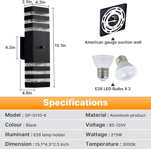 futxnziey 1 Pack Dusk to Dawn Outdoor Wall Lights, Modern Black Exterior Wall Sconce, Waterproof Aluminum Up and Down