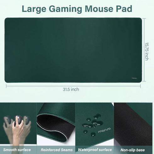 MOSISO Large Gaming Mouse Pad & Massage Keyboard Wrist Rest Set, Ergonomic Non-Slip Base for Home Office, Peacock Green