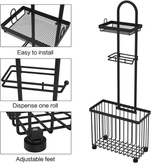 X-cosrack Freestanding Toilet Paper Holder Toilet Tissue Rack Scroll Stand Roll Dispenser with Storage Shelf Reserve