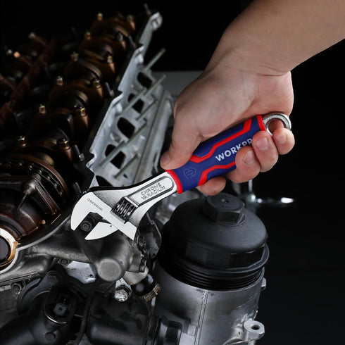 WORKPRO 8-Inch Adjustable Wrench, Premium Cr-V Steel with Rubber Anti-Slip Grip, Wide Jaw Opening, Metric/SAE Scales