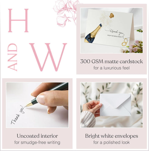 50 4x6 Heather & Willow Wedding Thank You Cards from the New Mr and Mrs | Bulk Thank You Cards with Envelopes |