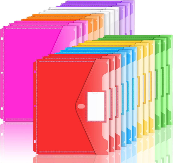 Forvencer Binder Pocket, 24 Pack Super Heavyweight Poly Binder Pocket with Hook and Loop Fasteners Closure, Letter