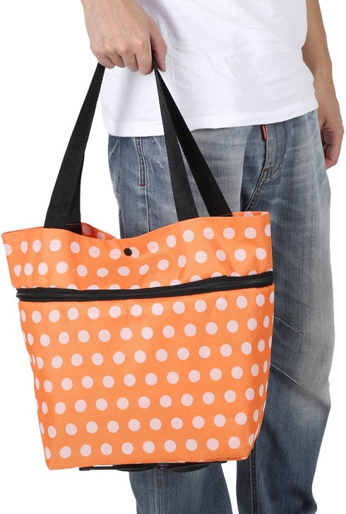 Ciglow Shop.(12-Orange) Shopping Bag, Oxford Cloth Reusable Shopping Bags with Wheel Rolling Dual-Purpose Foldable
