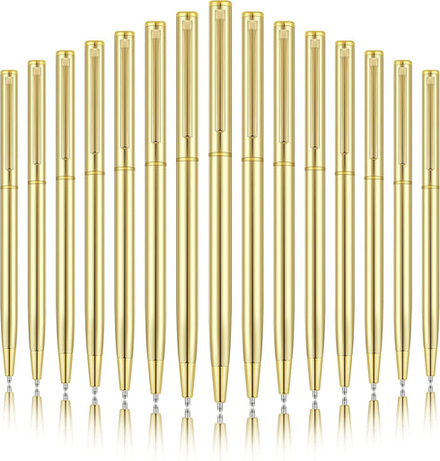 Zonon 15 Pieces Gold Metal Slim Ballpoint Pens, Bulk Retractable Metallic Black Ink Smooth Writing Pens