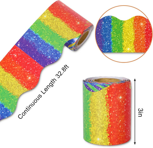 Whaline 32.8Ft Colorful Stripe Bulletin Board Border - Rainbow Die Cut Trim for Pride Day Party Supplies