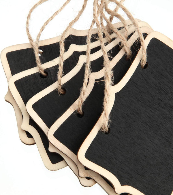 Chalkboard Tags Hanging Wooden Signs, 3.35 x 2.36 Inch Mini Wood Chalkboard Labels (12 Pieces)